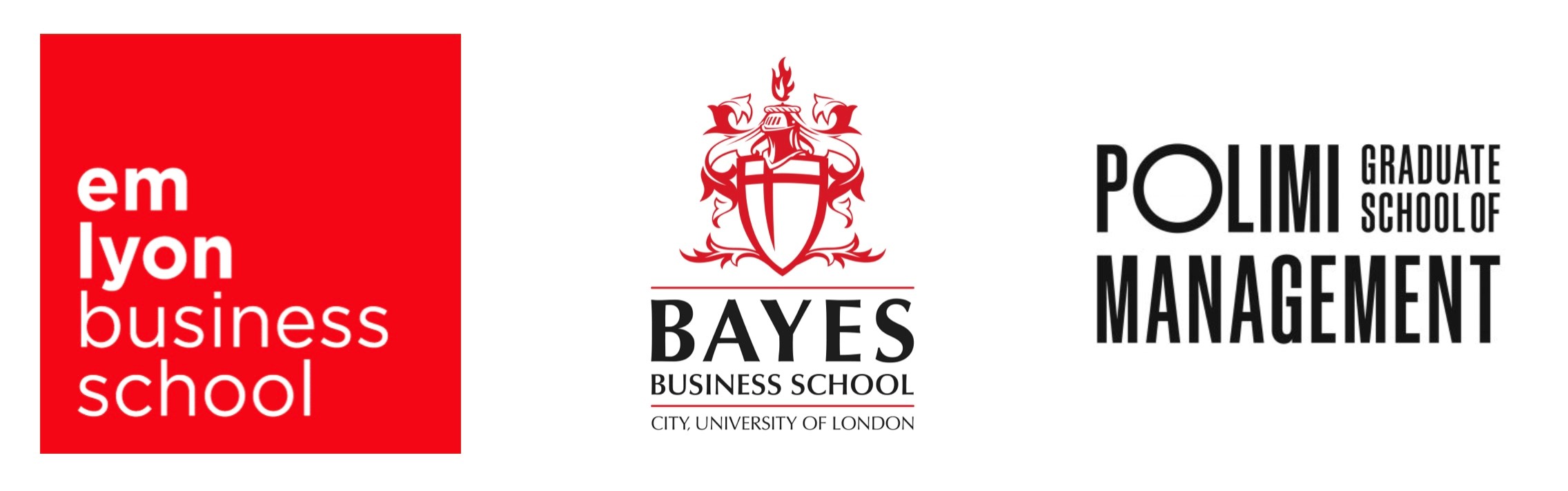 Emlyon, Bayes and POLIMI logos